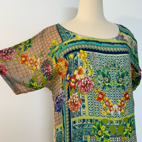 Johnny Was Tunic Blouse Top Floral Geometric Light Green | S Oversized - Picture 4 of 13